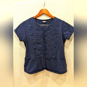 Navy Peplum Tee with Eyelet Details